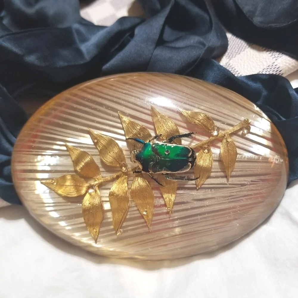 RARE Egyptian Revival Vintage Scarab in Lucite Silk Sash Belt